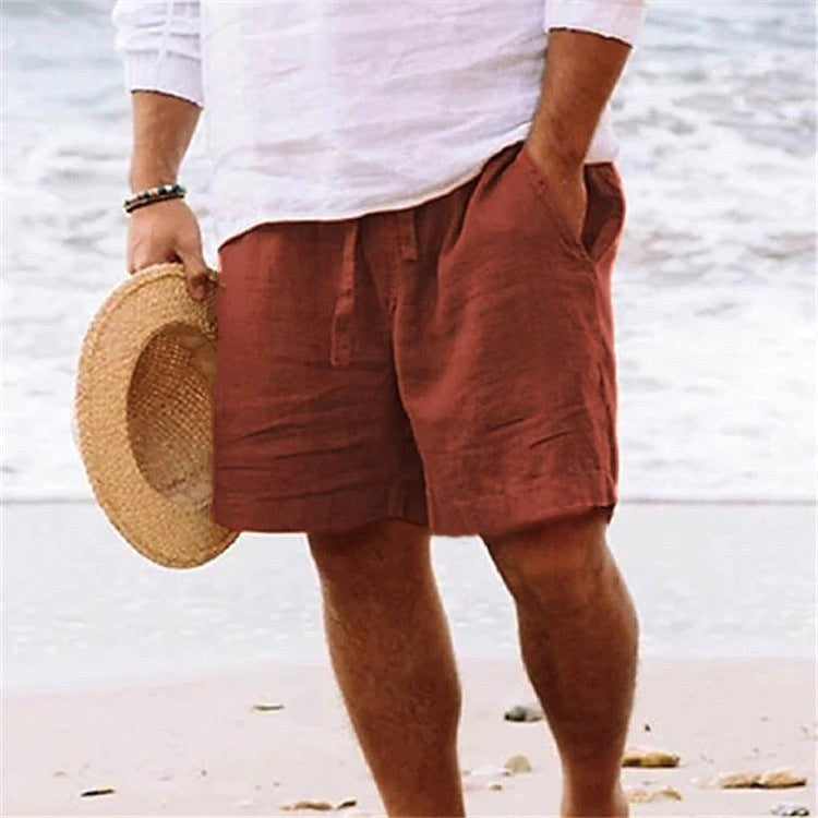 Lincoln | Men's Relaxed Cotton and Linen Shorts, Drawstring Waist Shorts | Direct Attire | Brown