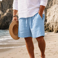 Lincoln | Men's Relaxed Cotton and Linen Shorts, Drawstring Waist Shorts | Direct Attire | Navy Blue