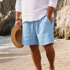 Lincoln | Men's Relaxed Cotton and Linen Shorts, Drawstring Waist Shorts | Direct Attire | Navy Blue