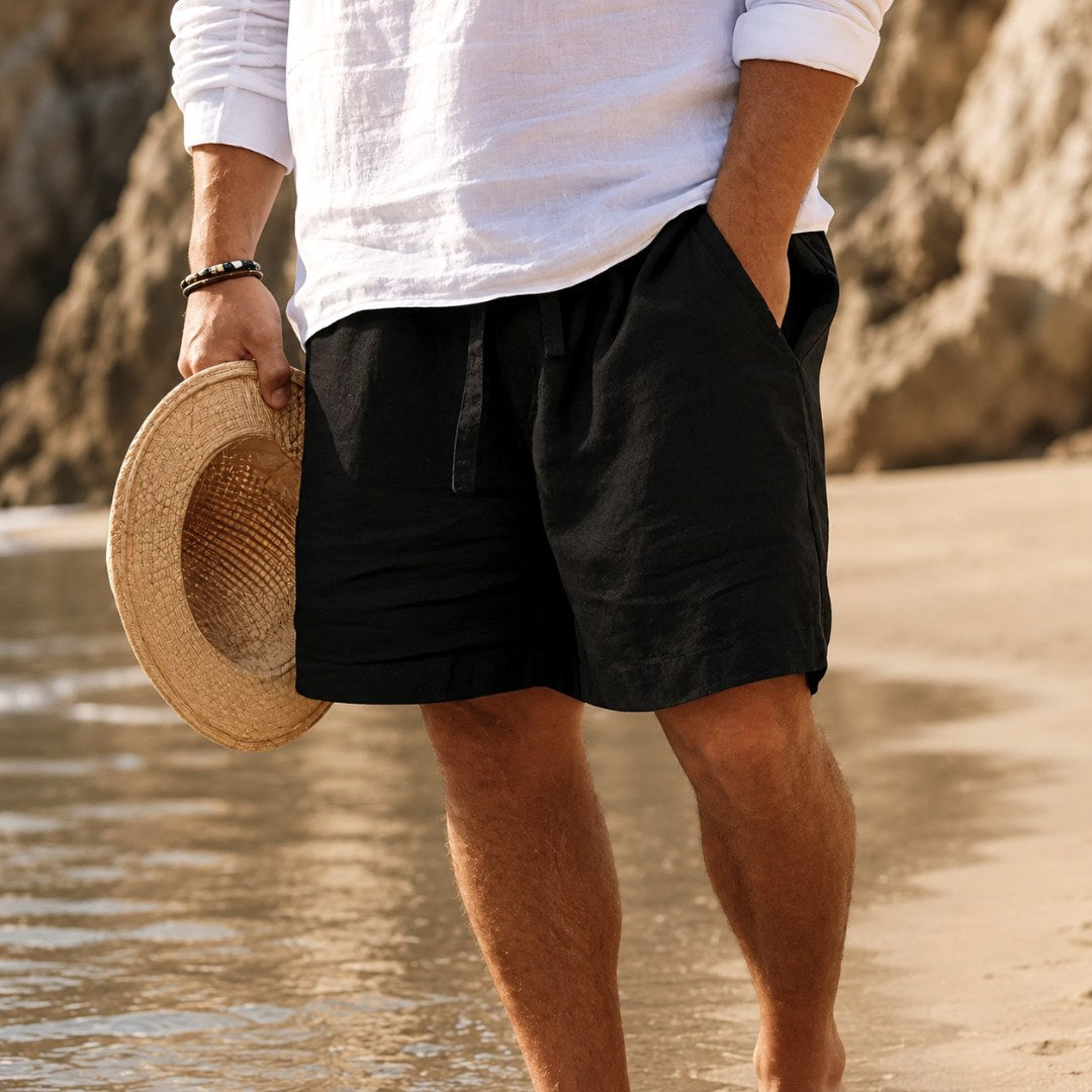 Lincoln | Men's Relaxed Cotton and Linen Shorts, Drawstring Waist Shorts | Direct Attire | Green