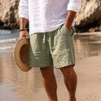 Lincoln | Men's Relaxed Cotton and Linen Shorts, Drawstring Waist Shorts | Direct Attire | Grey