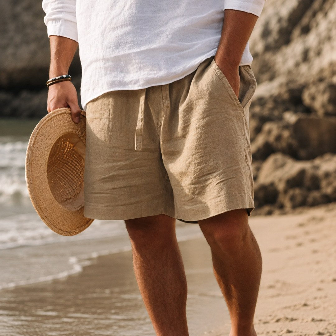 Lincoln | Men's Relaxed Cotton and Linen Shorts, Drawstring Waist Shorts | Direct Attire | Dark Grey