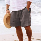 Lincoln | Men's Relaxed Cotton and Linen Shorts, Drawstring Waist Shorts | Direct Attire | White