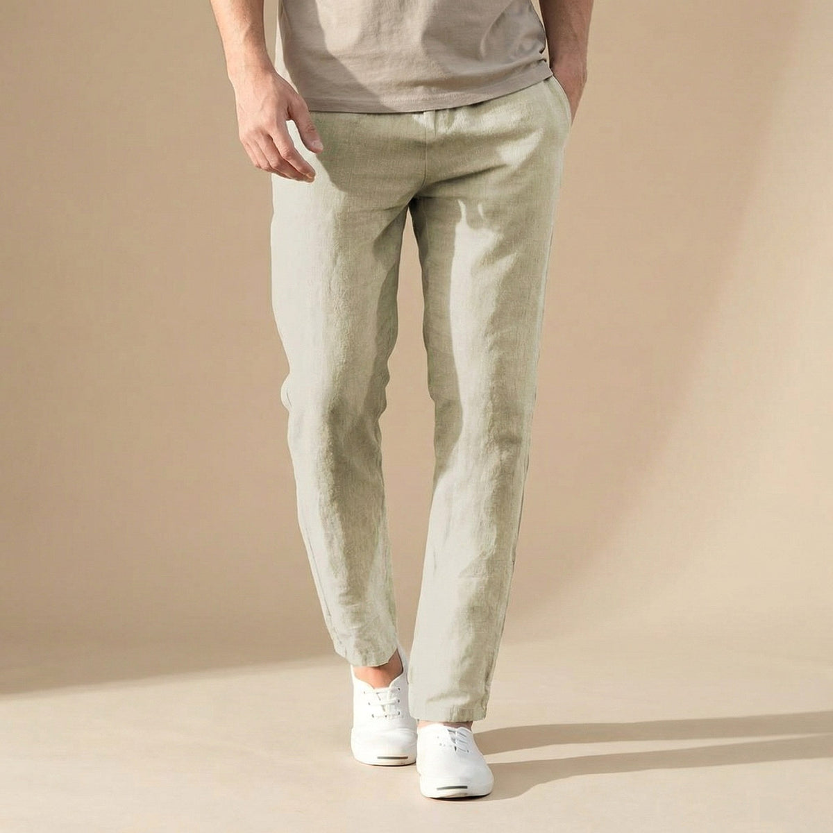 Luke | Men's Linen Trousers, Regular Fit Summer Trousers | Direct Attire | Beige