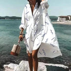 Maddison | Women's Fluid Shirt Dress White, Flowing Shirt Dress | Direct Attire