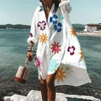 Maddison | Women's Fluid Shirt Dress White, Flowing Shirt Dress | Direct Attire
