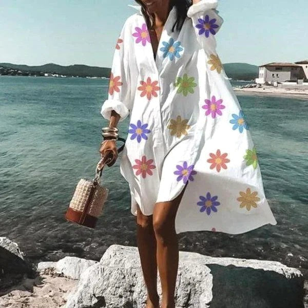 Maddison | Women's Fluid Shirt Dress White, Flowing Shirt Dress | Direct Attire