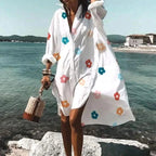 Maddison | Women's Fluid Shirt Dress White, Flowing Shirt Dress | Direct Attire