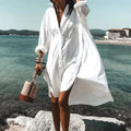 Maddison | Women's Fluid Shirt Dress White, Flowing Shirt Dress | Direct Attire