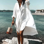 Maddison | Women's Fluid Shirt Dress White, Flowing Shirt Dress | Direct Attire