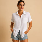 Madelyn | Women's Cotton Gauze Short Sleeve Shirt, Lightweight Summer Top for Holidays and Casual Wear, Lightweight Summer Top for Holidays and Casual Wear - Black