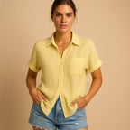 Madelyn | Women's Cotton Gauze Short Sleeve Shirt, Lightweight Summer Top for Holidays and Casual Wear, Lightweight Summer Top for Holidays and Casual Wear - Pink