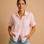 Madelyn | Women's Cotton Gauze Short Sleeve Shirt, Lightweight Summer Top for Holidays and Casual Wear, Lightweight Summer Top for Holidays and Casual Wear - Green