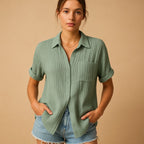 Madelyn | Women's Cotton Gauze Short Sleeve Shirt, Lightweight Summer Top for Holidays and Casual Wear, Lightweight Summer Top for Holidays and Casual Wear - image 6