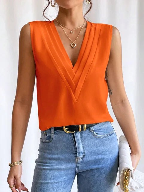 Madelyn | Women's Sleeveless V-Neck Top, Lightweight Summer Top for Holidays and Casual Wear, Lightweight Summer Top for Holidays and Casual Wear - image 8