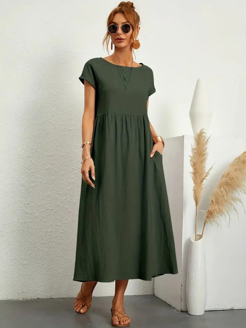 Madison | Women's Fluid Cotton Dress with Practical Pockets, Everyday Midi Dress | Direct Attire