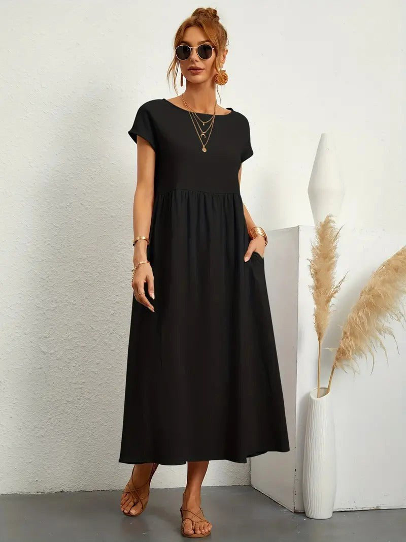 Madison | Women's Fluid Cotton Dress with Practical Pockets, Everyday Midi Dress | Direct Attire