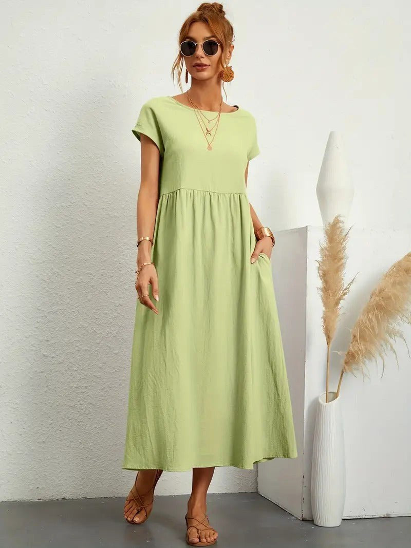 Madison | Women's Fluid Cotton Dress with Practical Pockets, Everyday Midi Dress | Direct Attire