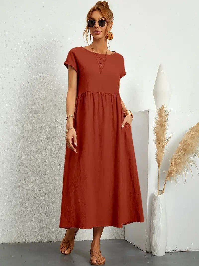 Madison | Women's Fluid Cotton Dress with Practical Pockets, Everyday Midi Dress | Direct Attire