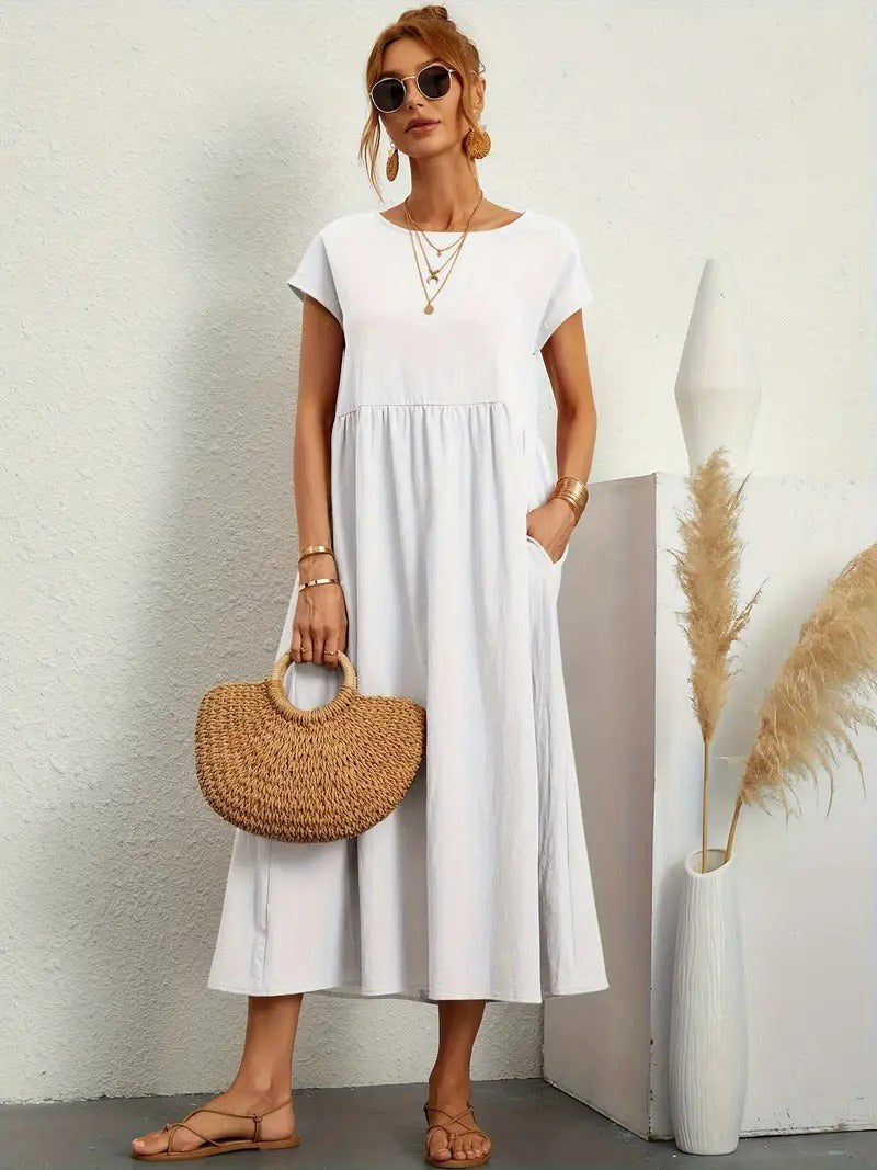 Madison | Women's Fluid Cotton Dress with Practical Pockets, Everyday Midi Dress | Direct Attire