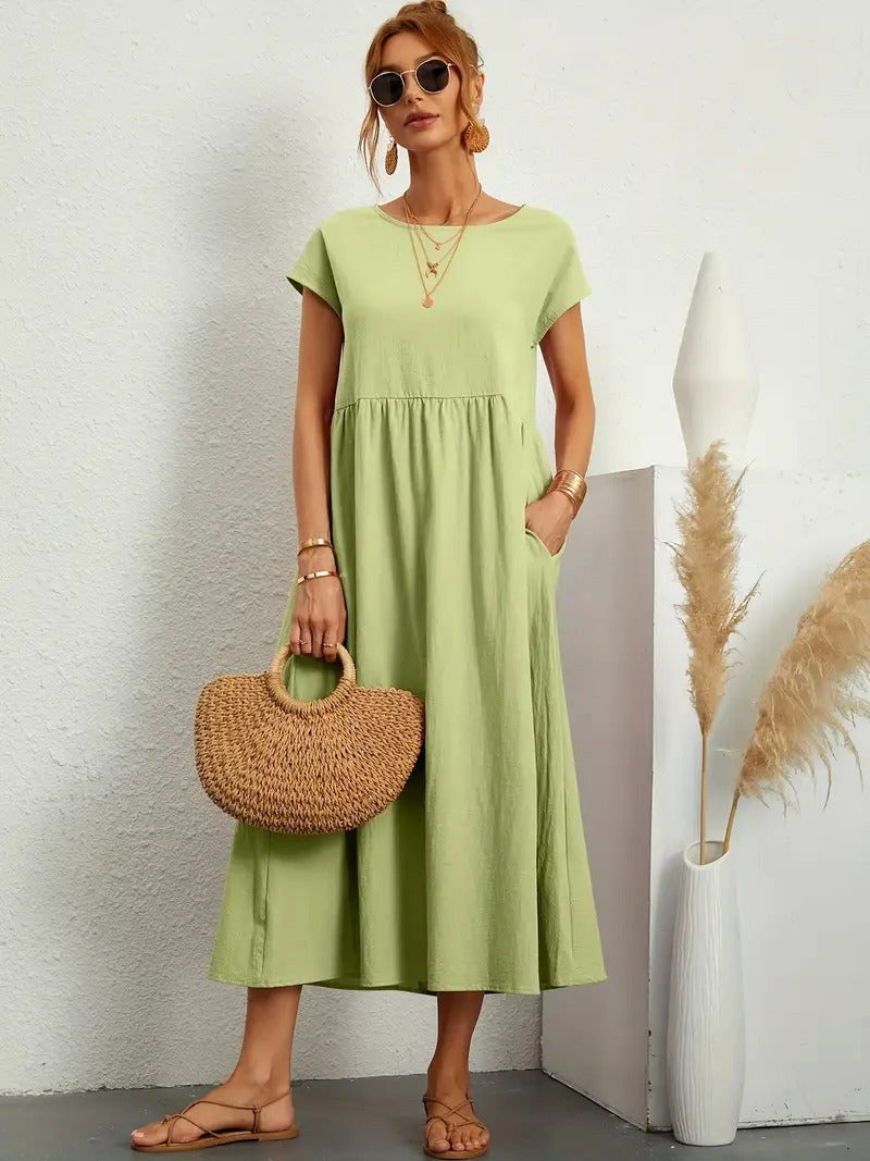 Madison | Women's Fluid Cotton Dress with Practical Pockets, Everyday Midi Dress | Direct Attire