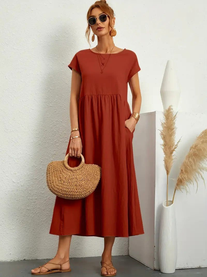 Madison | Women's Fluid Cotton Dress with Practical Pockets, Everyday Midi Dress | Direct Attire