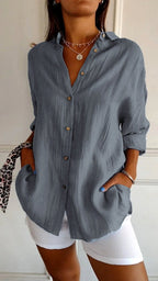 Madison | Women's Linen Button-Down Shirt, Lightweight Summer Top for Holidays and Casual Wear, Lightweight Summer Top for Holidays and Casual Wear - Black