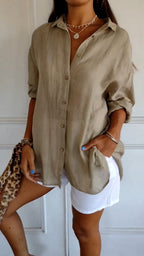 Madison | Women's Linen Button-Down Shirt, Lightweight Summer Top for Holidays and Casual Wear, Lightweight Summer Top for Holidays and Casual Wear - Pink
