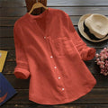 Mallory | Women's Linen V-Neck Shirt with Chest Pocket, Lightweight Summer Top for Holidays and Casual Wear, Lightweight Summer Top for Holidays and Casual Wear - Coral