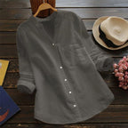 Mallory | Women's Linen V-Neck Shirt with Chest Pocket, Lightweight Summer Top for Holidays and Casual Wear, Lightweight Summer Top for Holidays and Casual Wear - Dark Grey