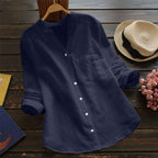 Mallory | Women's Linen V-Neck Shirt with Chest Pocket, Lightweight Summer Top for Holidays and Casual Wear, Lightweight Summer Top for Holidays and Casual Wear - Dark Blue
