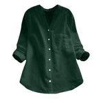 Mallory | Women's Linen V-Neck Shirt with Chest Pocket, Lightweight Summer Top for Holidays and Casual Wear, Lightweight Summer Top for Holidays and Casual Wear - Army Green