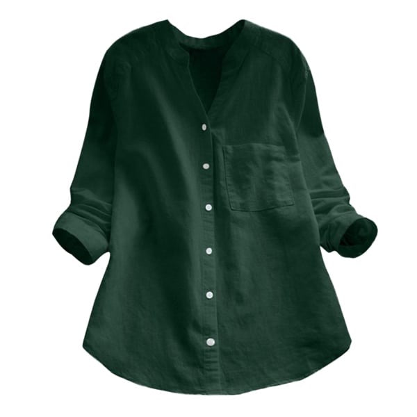 Mallory | Women's Linen V-Neck Shirt with Chest Pocket, Lightweight Summer Top for Holidays and Casual Wear, Lightweight Summer Top for Holidays and Casual Wear - Army Green