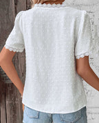 Mallory | Women's Swiss Dot V-Neck Boho Blouse, Lightweight Summer Top for Holidays and Casual Wear, Lightweight Summer Top for Holidays and Casual Wear - image 5