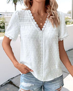 Mallory | Women's Swiss Dot V-Neck Boho Blouse, Lightweight Summer Top for Holidays and Casual Wear, Lightweight Summer Top for Holidays and Casual Wear - image 6