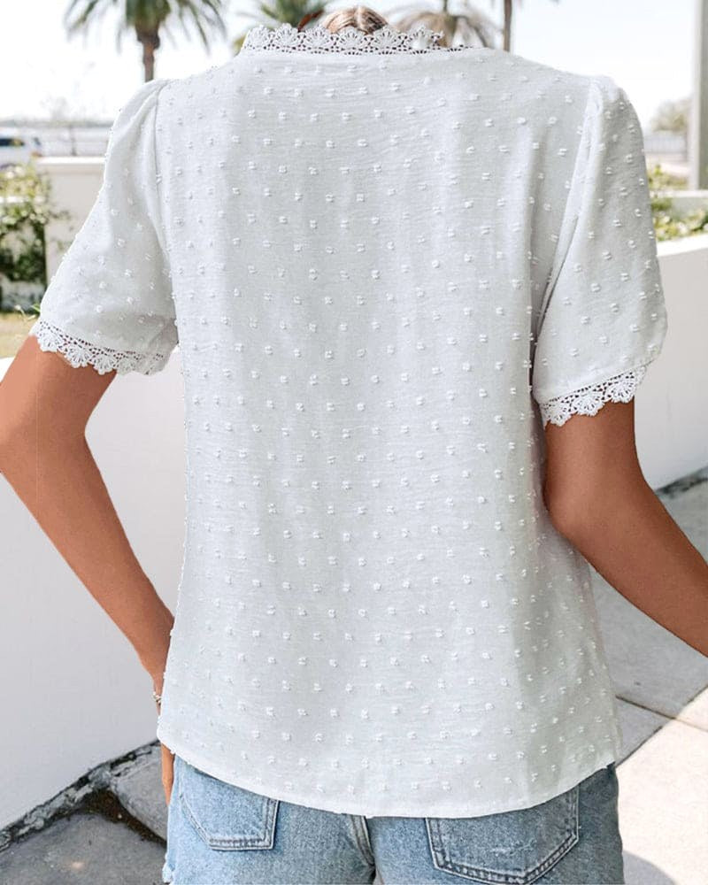Mallory | Women's Swiss Dot V-Neck Boho Blouse, Lightweight Summer Top for Holidays and Casual Wear, Lightweight Summer Top for Holidays and Casual Wear - image 8