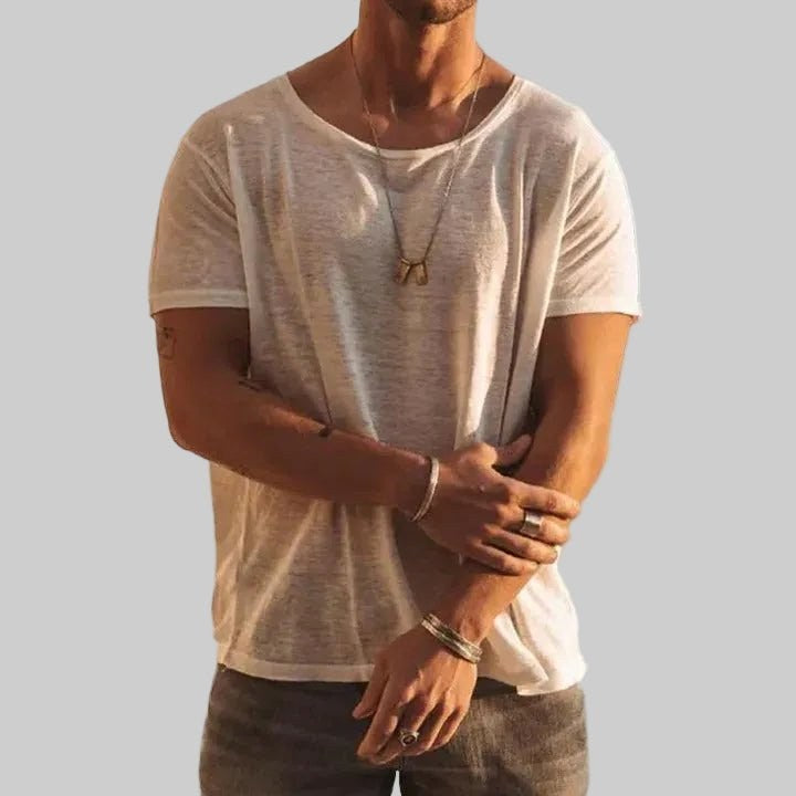 Marcus | Men's Round Neck Cotton T-Shirt, Short Sleeve Casual Tee | Direct Attire | White