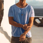 Marcus | Men's Round Neck Cotton T-Shirt, Short Sleeve Casual Tee | Direct Attire | Light Blue