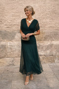 Marlee | Women's Chiffon Maxi Dress with V-Neckline, Wrap-Style Maxi Dress | Direct Attire | Dark Green