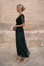 Marlee | Women's Chiffon Maxi Dress with V-Neckline, Wrap-Style Maxi Dress | Direct Attire | Green