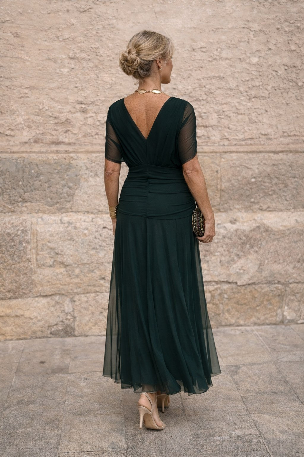 Marlee | Women's Chiffon Maxi Dress with V-Neckline, Wrap-Style Maxi Dress | Direct Attire | Red