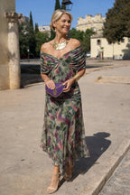 Marlee | Women's Chiffon Maxi Dress with V-Neckline, Wrap-Style Maxi Dress | Direct Attire | Brown