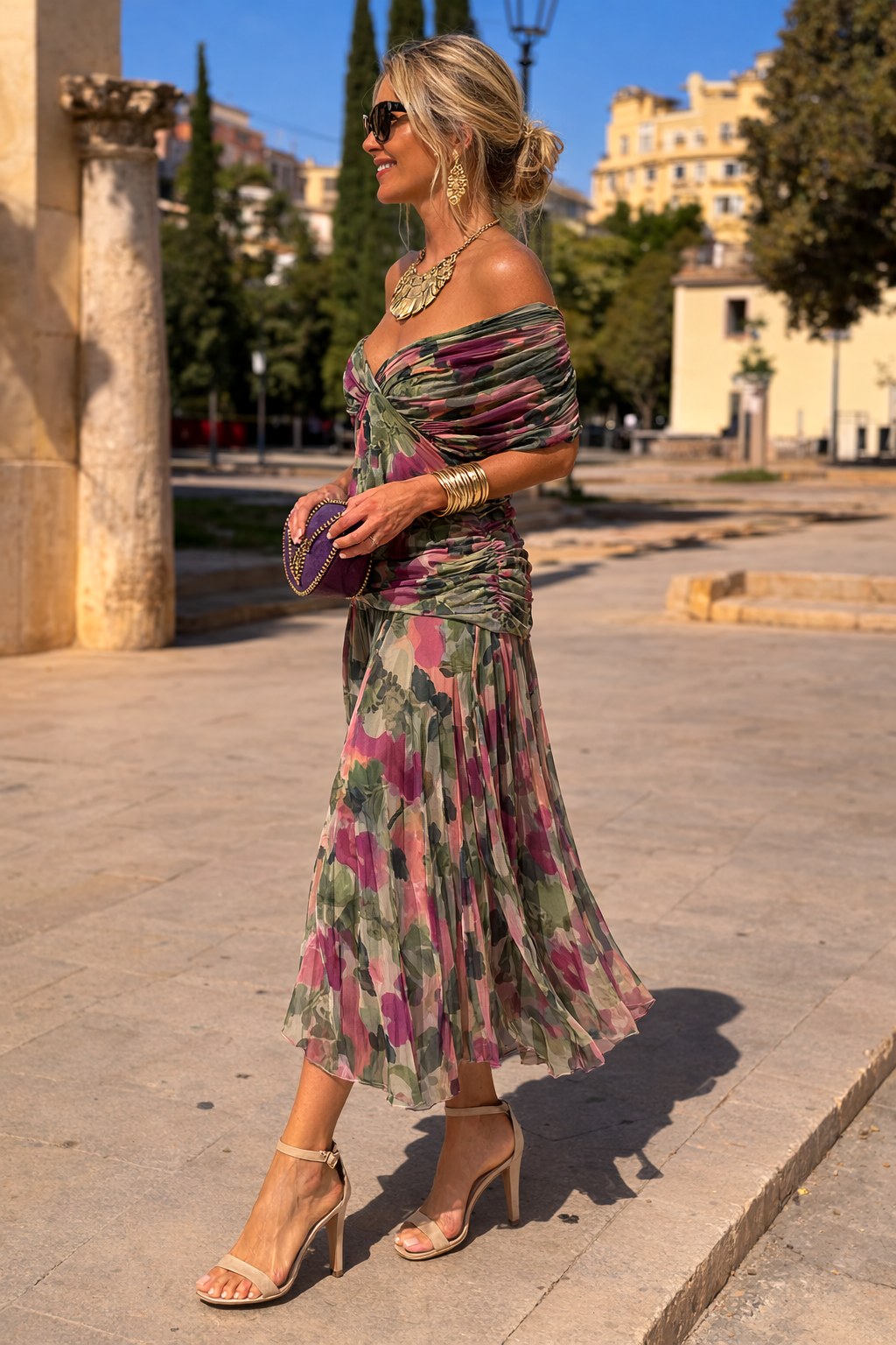 Marlee | Women's Chiffon Maxi Dress with V-Neckline, Wrap-Style Maxi Dress | Direct Attire | Brick Red