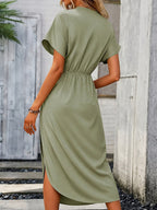 Matilda | Women's V-Neck Wrap Midi Dress, Short Sleeve Wrap Dress | Direct Attire