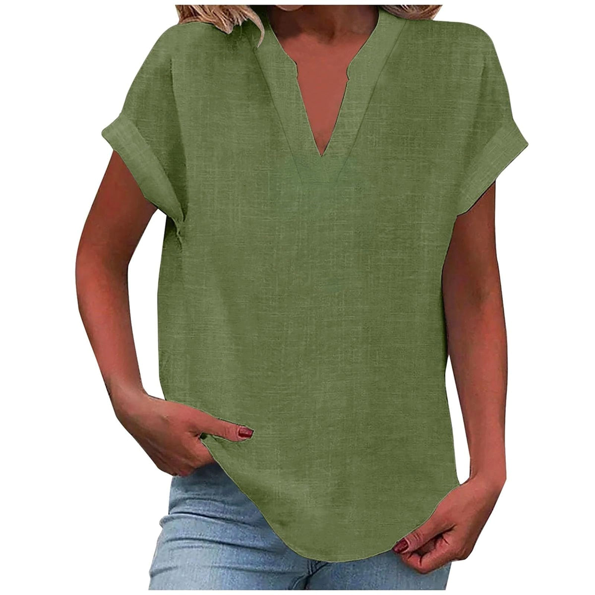 Mikaela | Women's V-Neck Short Sleeve Blouse, Relaxed Fit Blouse | Direct Attire | Brown
