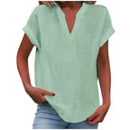 Mikaela | Women's V-Neck Short Sleeve Blouse, Relaxed Fit Blouse | Direct Attire | Light Green