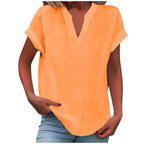 Mikaela | Women's V-Neck Short Sleeve Blouse, Relaxed Fit Blouse | Direct Attire | Orange
