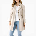 Mikayla | Women's Classic Button-Front Trench Coat, Tailored Knee-Length Coat | Direct Attire | Beige