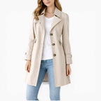 Mikayla | Women's Classic Button-Front Trench Coat, Tailored Knee-Length Coat | Direct Attire | Beige