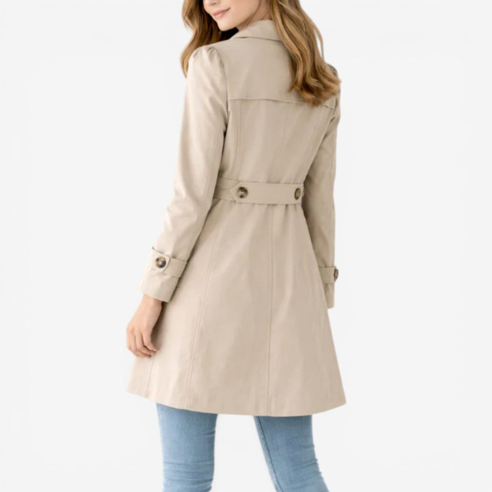 Mikayla | Women's Classic Button-Front Trench Coat, Tailored Knee-Length Coat | Direct Attire | Caqui